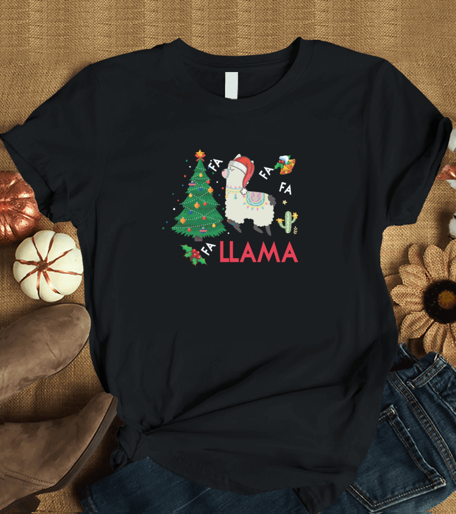 Fa La La Llama Santa Christmas Tree Festive Cactus T-Shirt