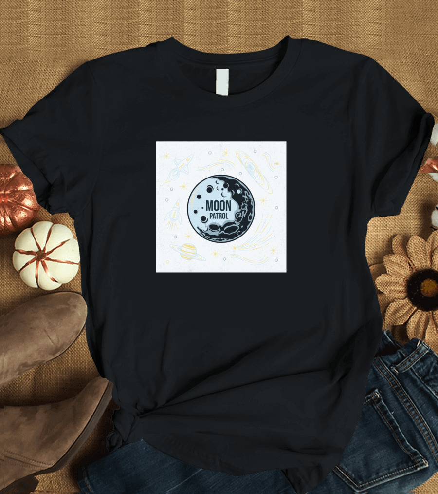 Moon Patrol Galaxy Outer Space Exploration with Rockets and Planets T-Shirt