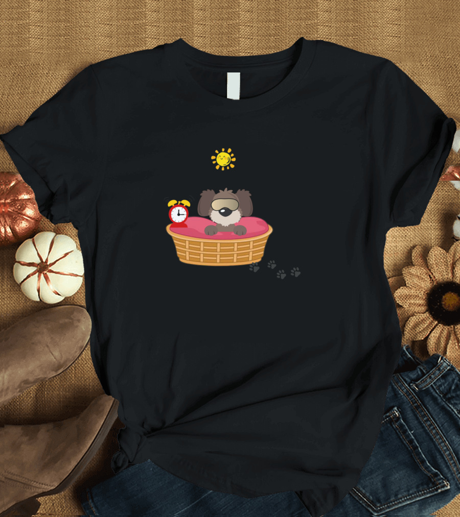 Morning Pup Sun Clock Basket T-Shirt