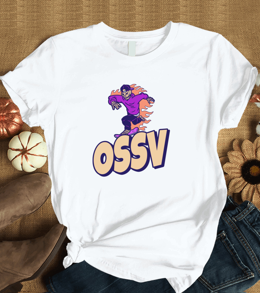 OSSV Purple Flaming Skeleton Skater T-Shirt