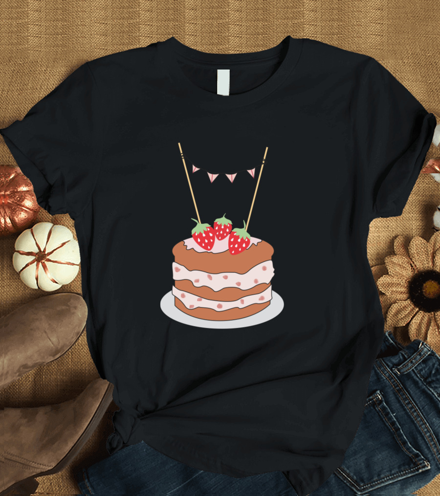 Strawberry Cake with Bunting Decorations T-Shirt