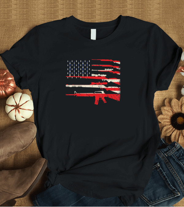 T-Shirt: Usa Flag Rifles Guns Weapons 2A Amendment T-Shirt Usa Flag Rifles Guns Weapons 2A Amendment T-Shirt