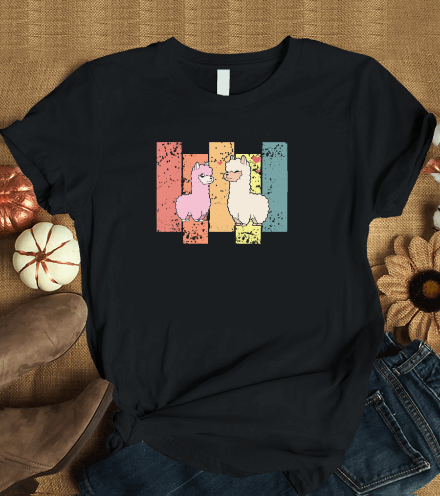 Alpaca Love Retro Colorful Stripes T-Shirt
