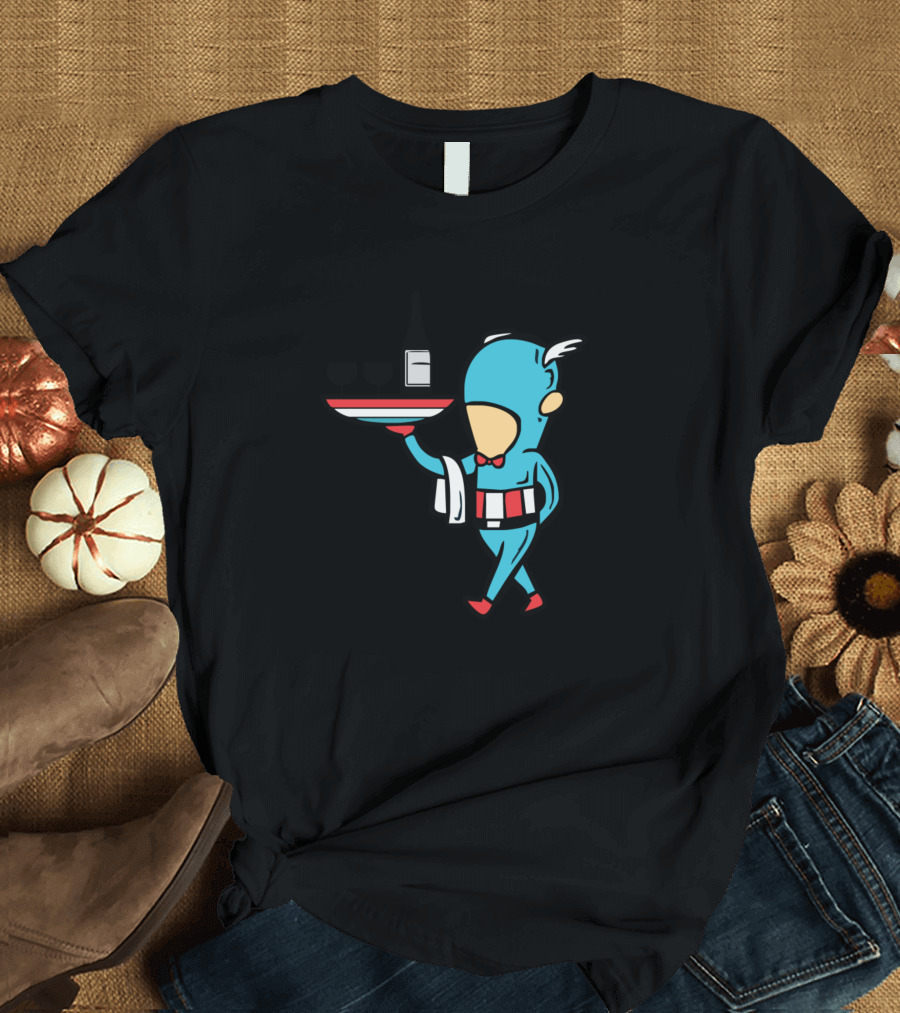 Captain American Writers Iconic Waiter with Shield Plate and Wine T-Shirt
