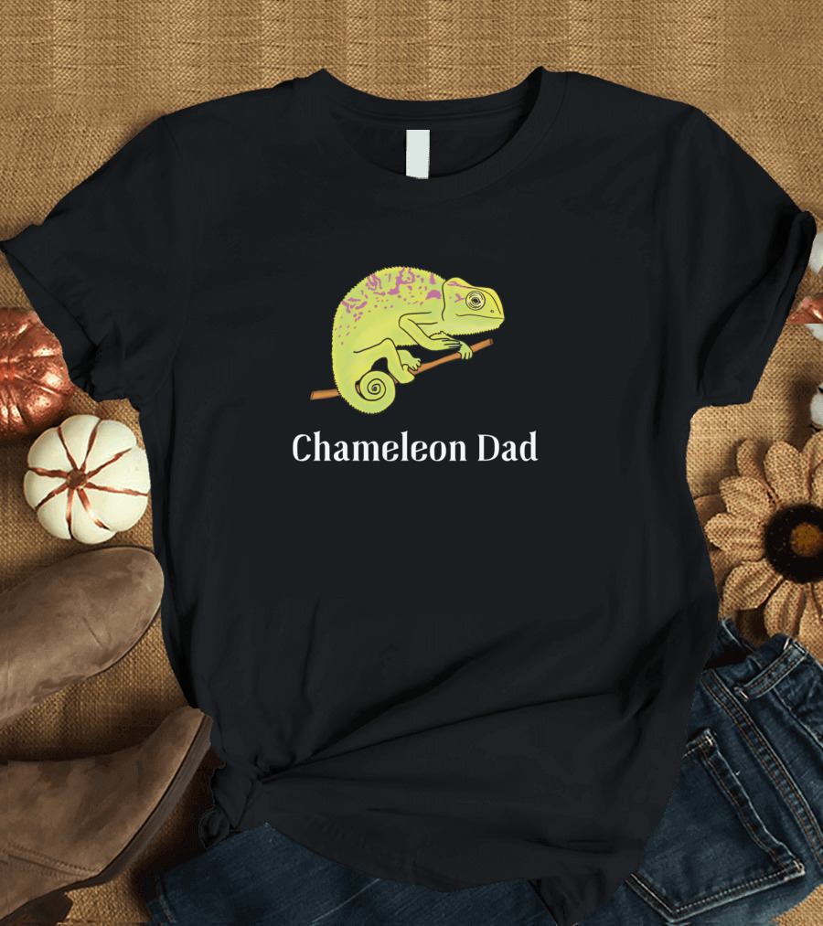Chameleon Dad Green and Purple Lizard on Branch T-Shirt