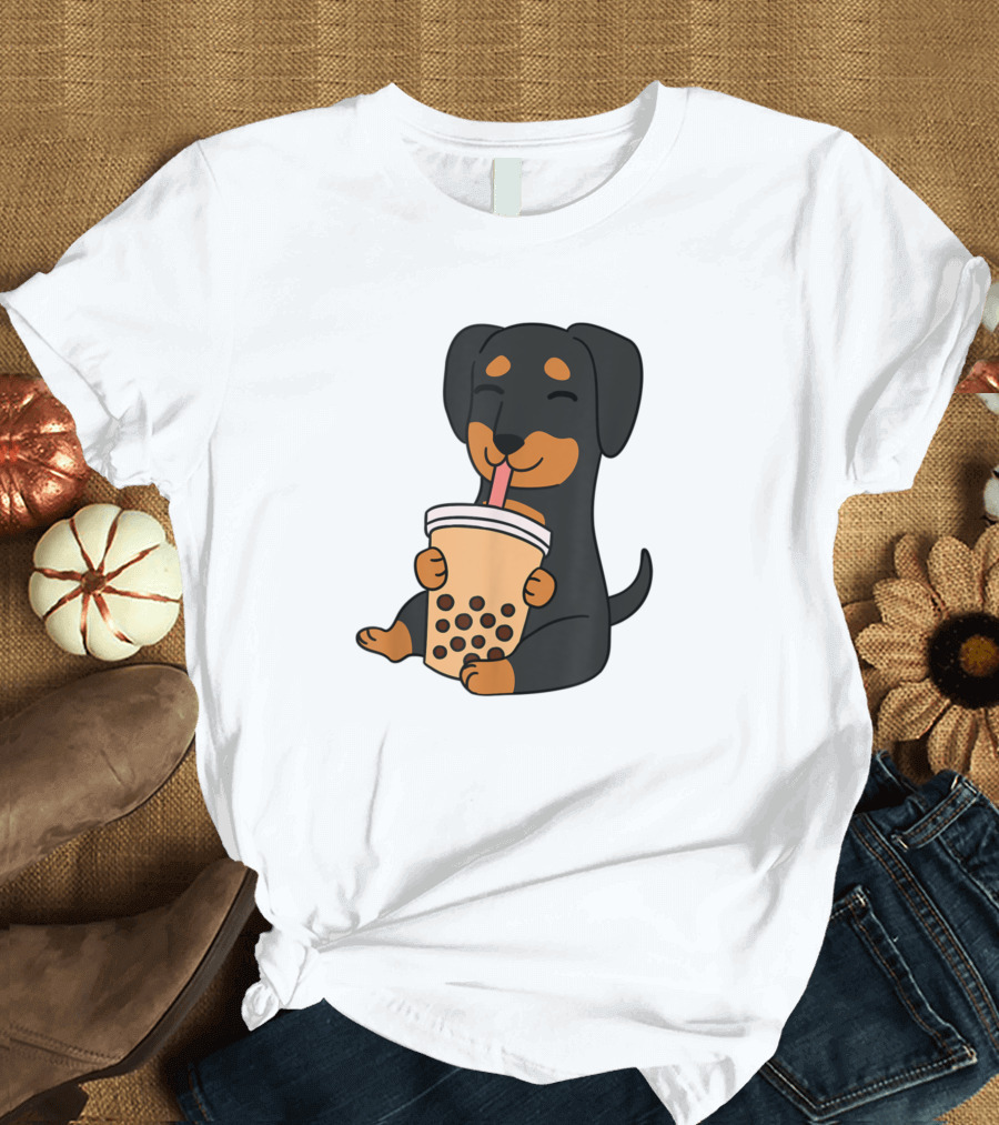 Dachshund Enjoying Bubble Tea Cute Funny Dog T-Shirt