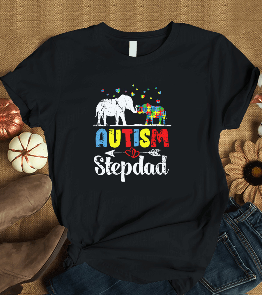 Elephant Autism Heart Puzzle Love Stepdad T-Shirt