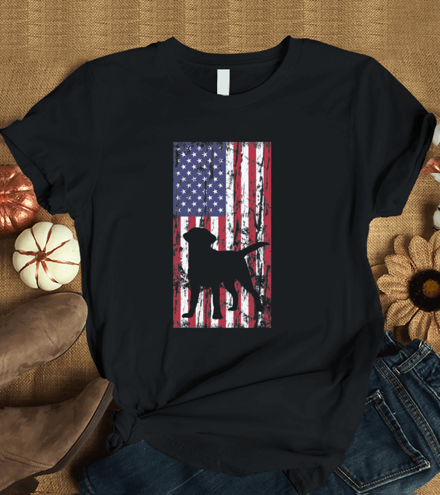 Labrador Retriever Labzilla Puppy American Flag T-Shirt