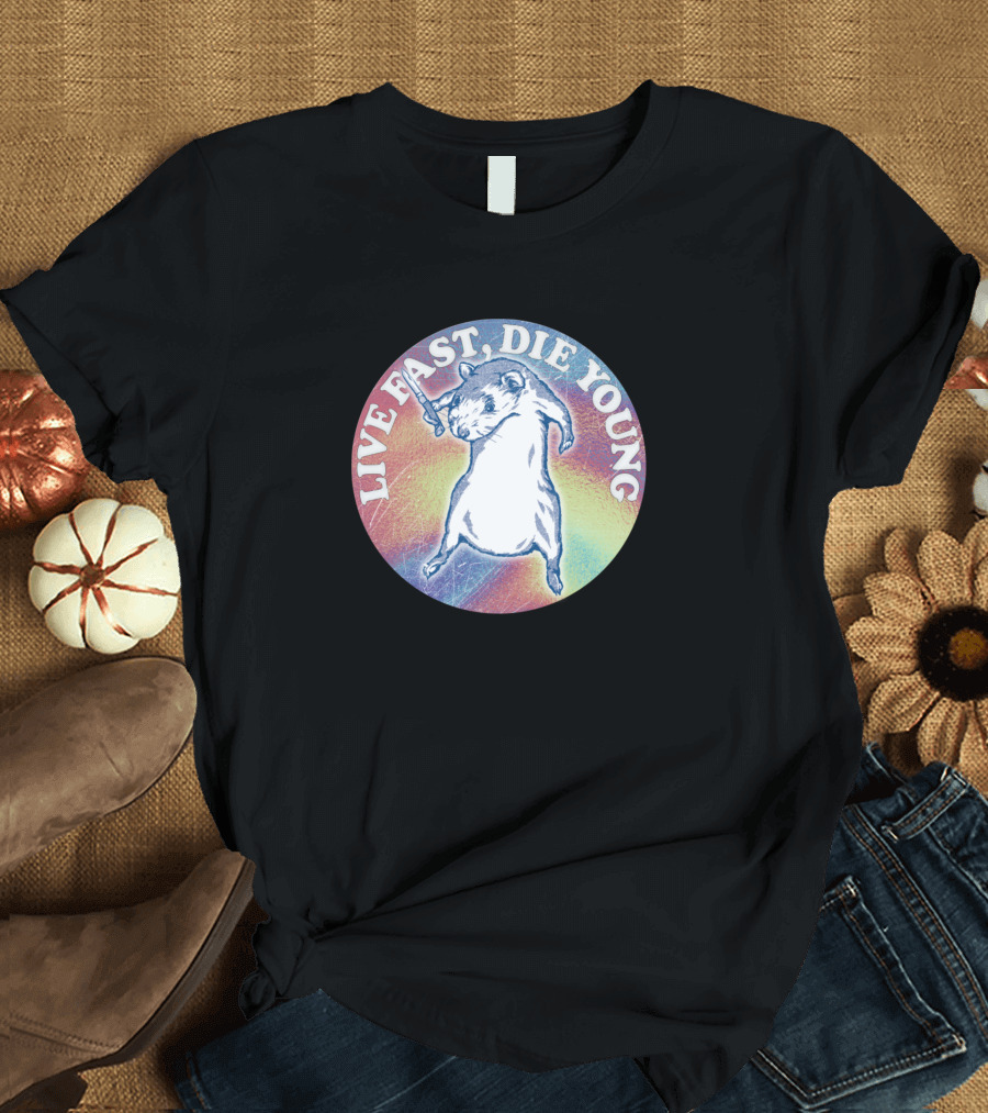 Live Fast Die Young Rodent Retro Rainbow T-Shirt