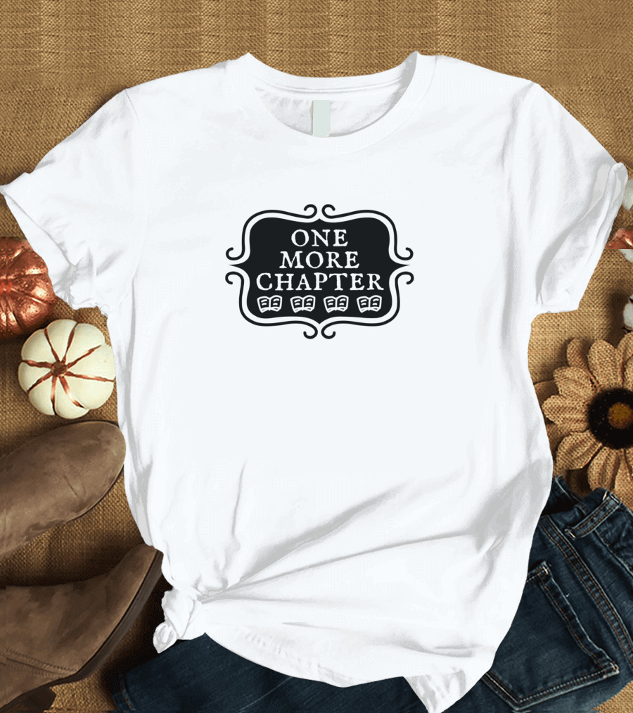 One More Chapter Bookish Reading Typography with Open Book Icons T-Shirt