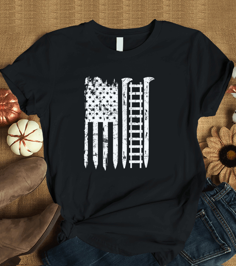 Railroad Spike American Flag Train Railwa Star Stripe Rail Track Iconic T-Shirt