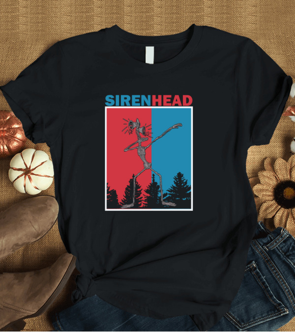 T-Shirt: Siren Head Dabbing in Creepy Forest Red and Blue Split Background T-Shirt Siren Head Dabbing in Creepy Forest Red and Blue Split Background T-Shirt