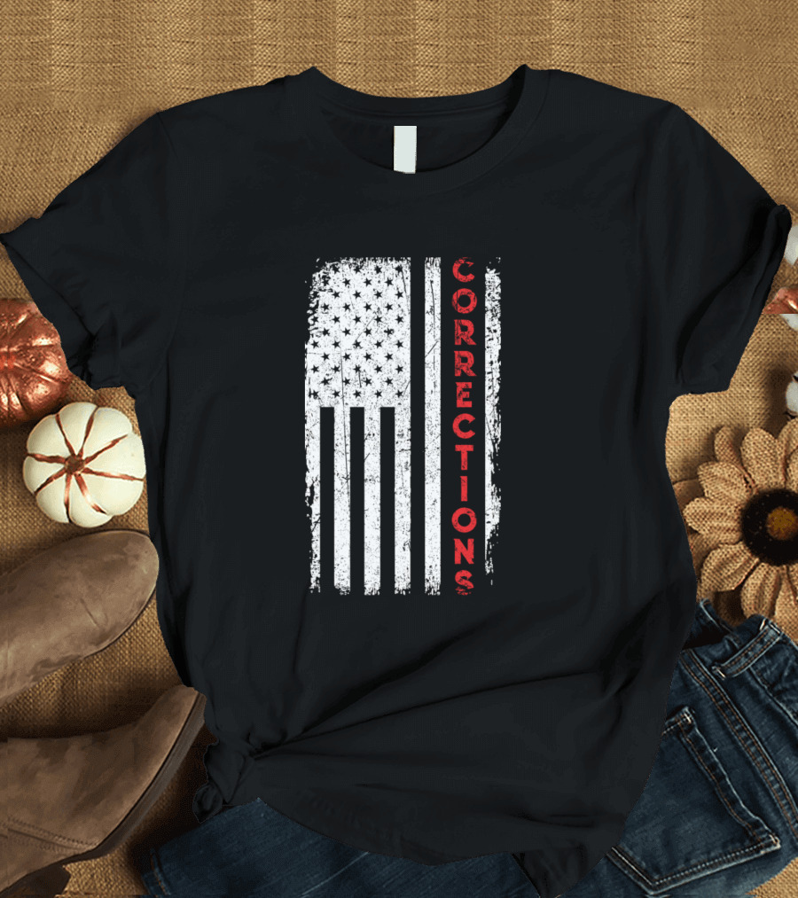 Corrections Officer USA Flag Vertical Distressed T-Shirt