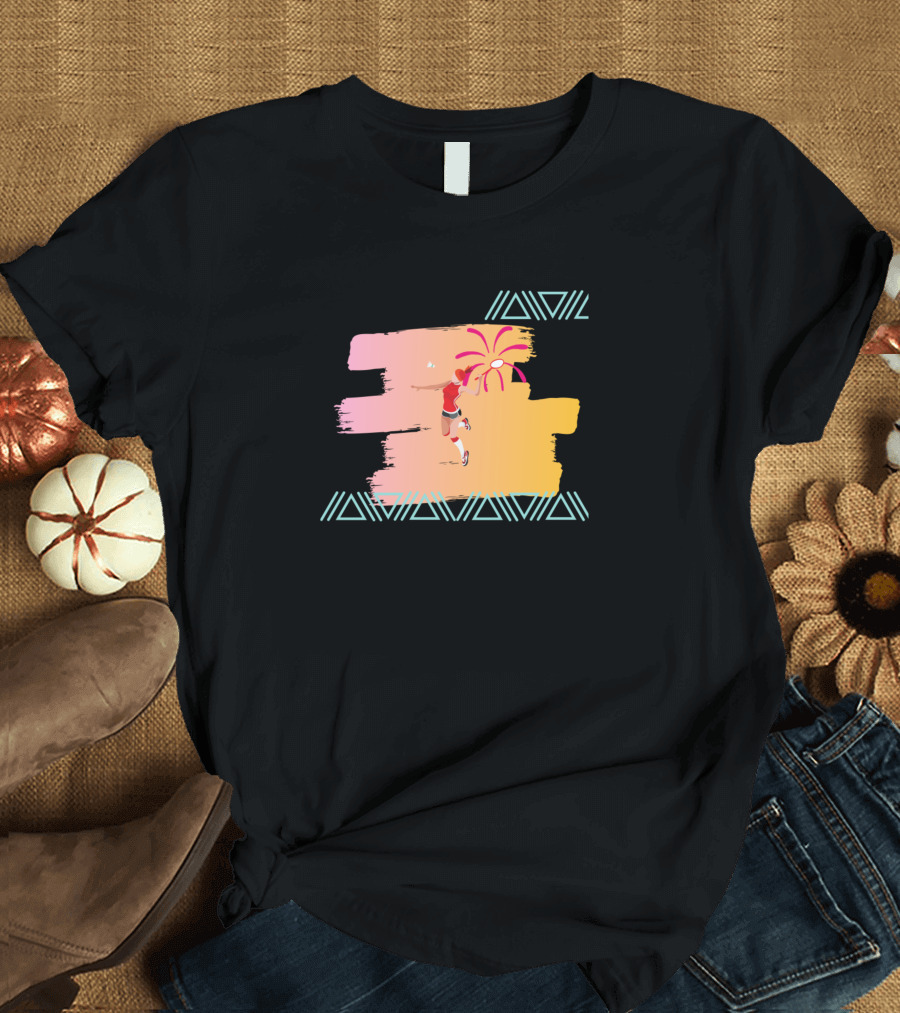 Badminton Energetic Player Abstract Design with Tribal T-Shirt