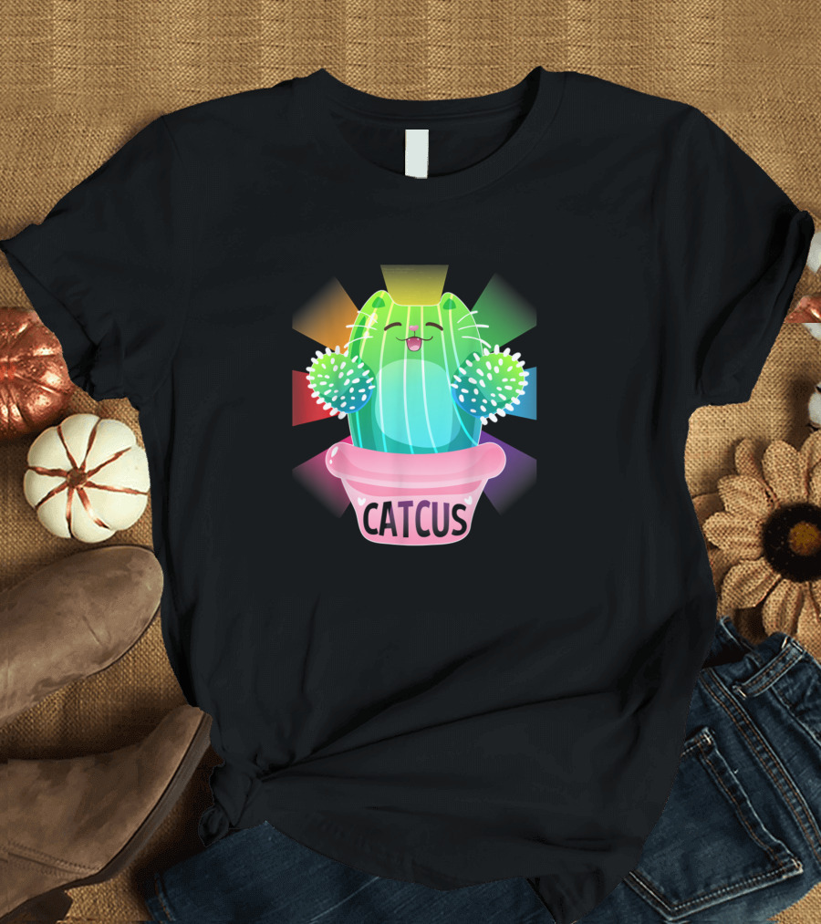 Catcus Kitty Cactus Lovers Rainbow T-Shirt