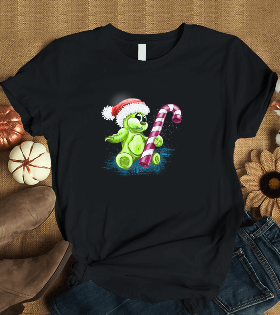 Christmas Bear Gummy Candy Cane Santa Hat T-Shirt