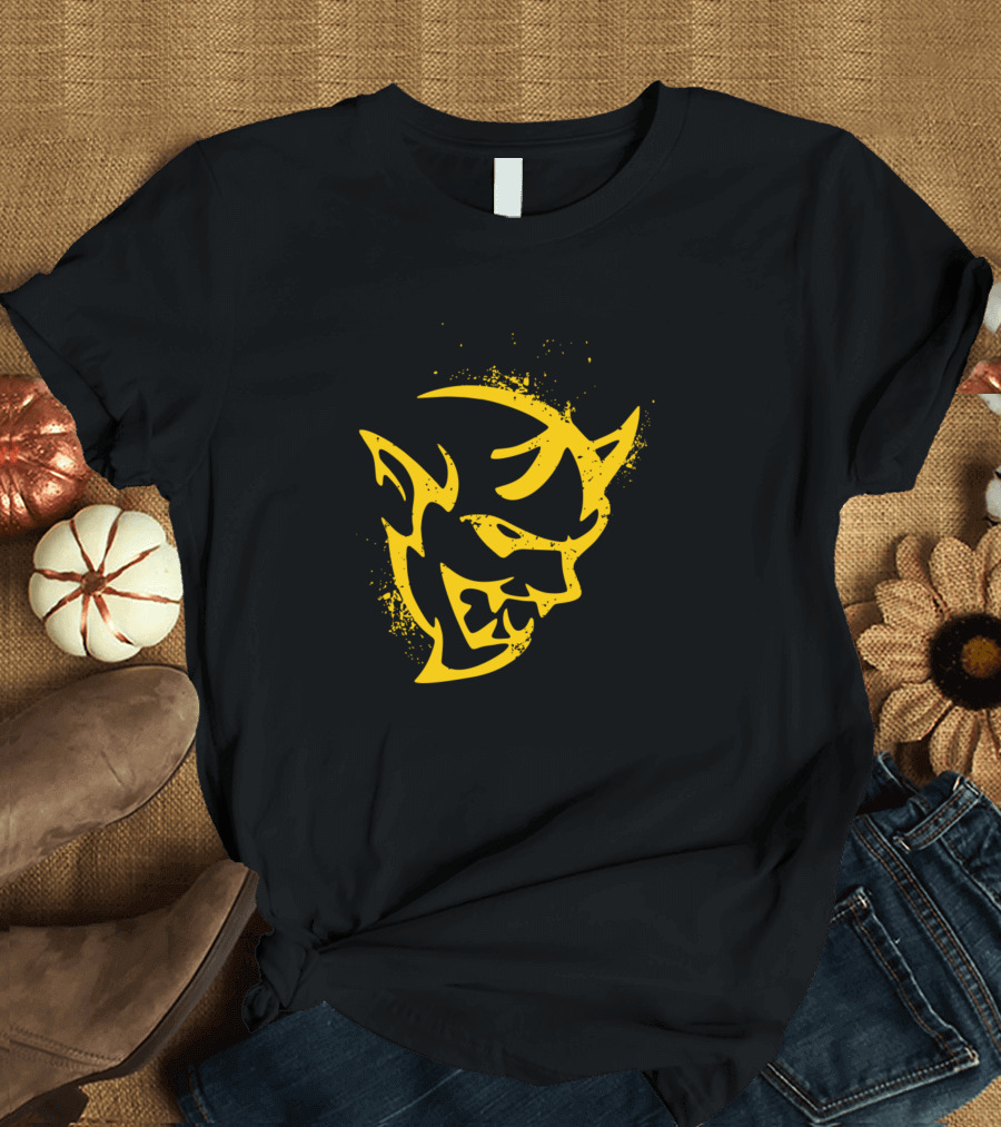 Demon Yellow Crack Fiery Devil Face Splatter T-Shirt