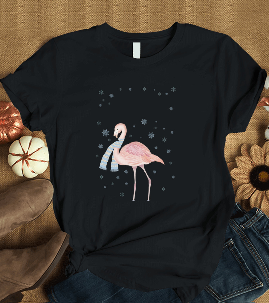 Snowflakes Are Kisses from Heaven Flamingo in Winter T-Shirt