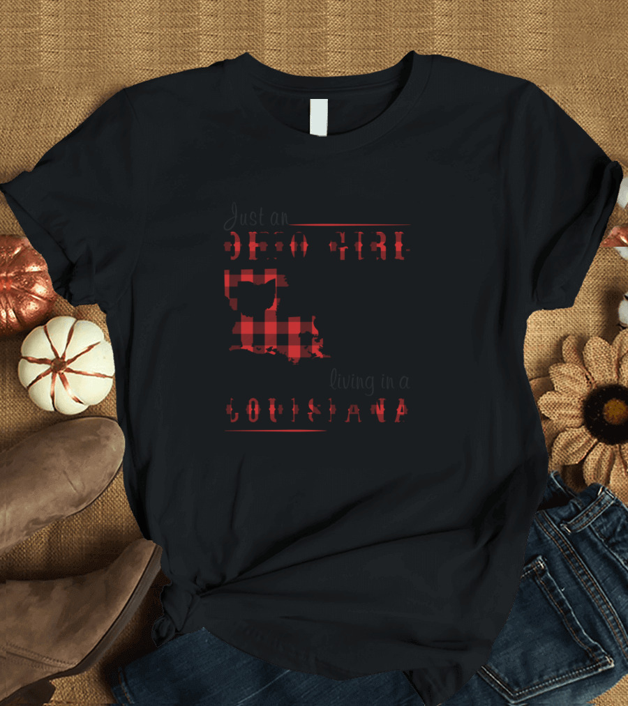 Just An Ohio Girl Living In A Louisiana World Buffalo Plaid Ohio And Louisiana Map T-Shirt