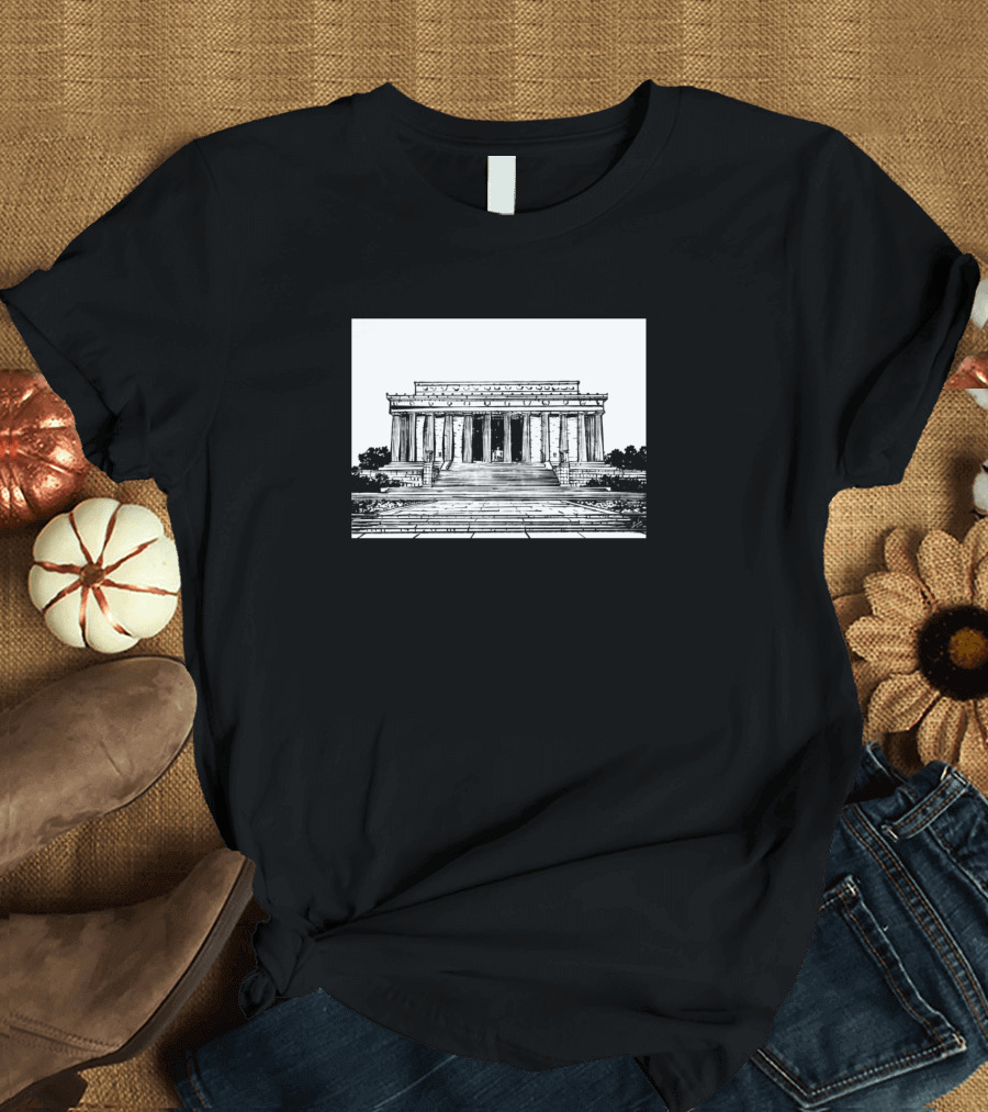 Lincoln Memorial Ink Painting Black and White Architecture T-Shirt