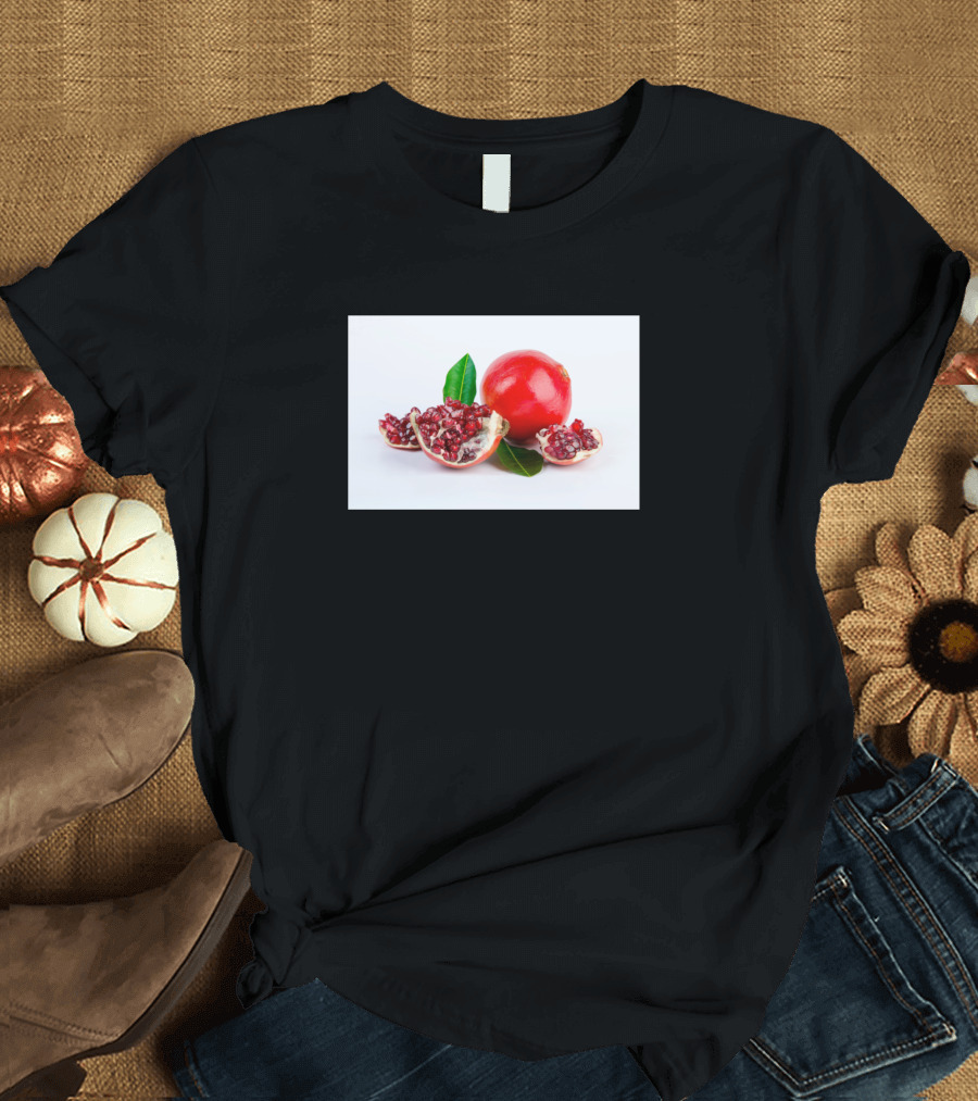 Photograph Of A Pomegranate With Leaves And Seeds T-Shirt