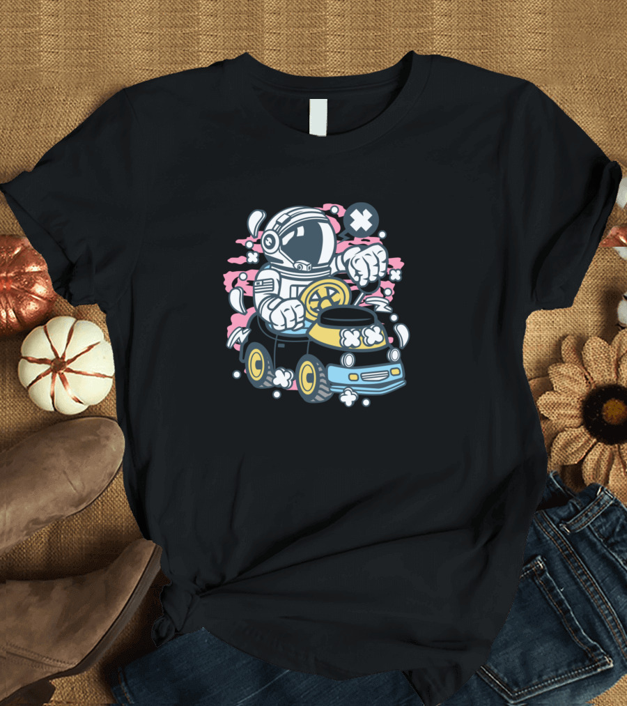 Car Toy for Animated Characters Comics and Pop Culture Astronaut Driving an Arcade Racer T-Shirt