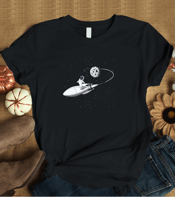 T-Shirt: Space Alien Astronaut Surfing Rocket in Cosmic Scene T-Shirt Space Alien Astronaut Surfing Rocket in Cosmic Scene T-Shirt