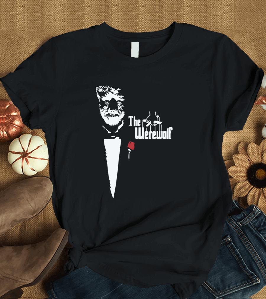 The Werewolf Mafia Boss Tuxedo Face Silhouette with Rose T-Shirt