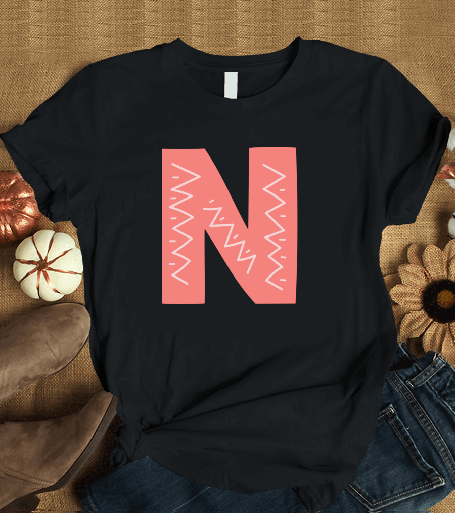 N Letter Zigzag Forest Alphabet T-Shirt