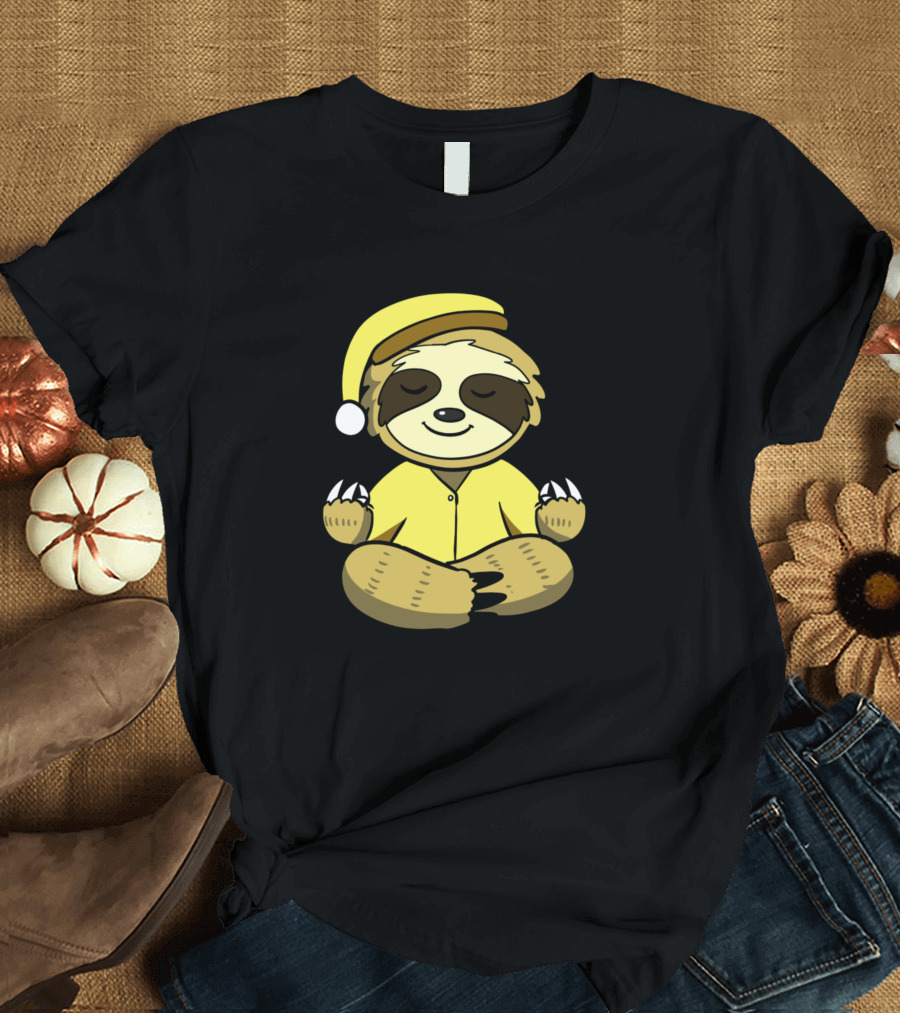 Sloth Meditating in Yellow Pajamas with Sleep Hat T-Shirt
