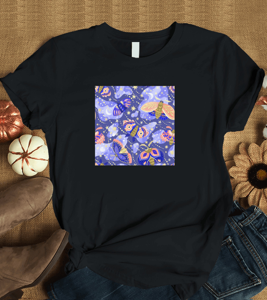 Starry Moths Celestial Night Sky T-Shirt