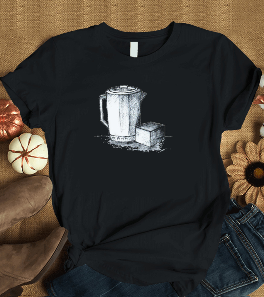 Pencil Sketch of Water Bottle and Cube T-Shirt