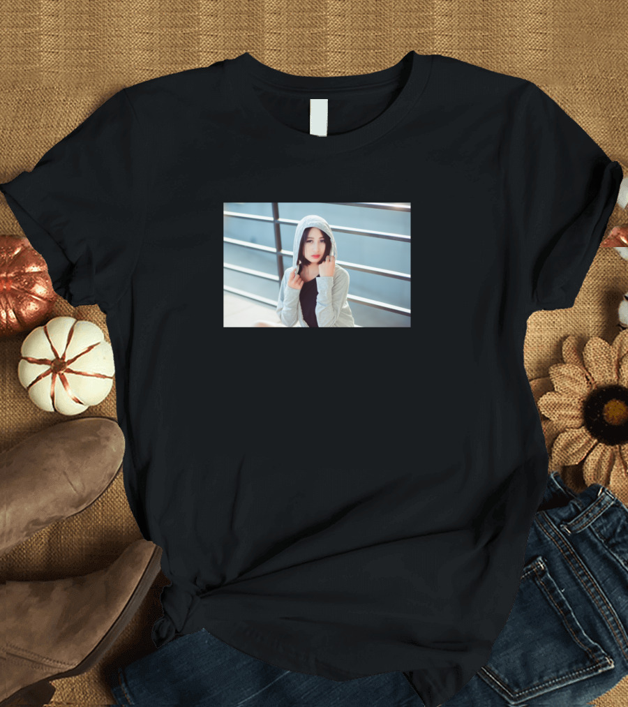 Beautiful Girl in Hoodie Happy Smile T-Shirt