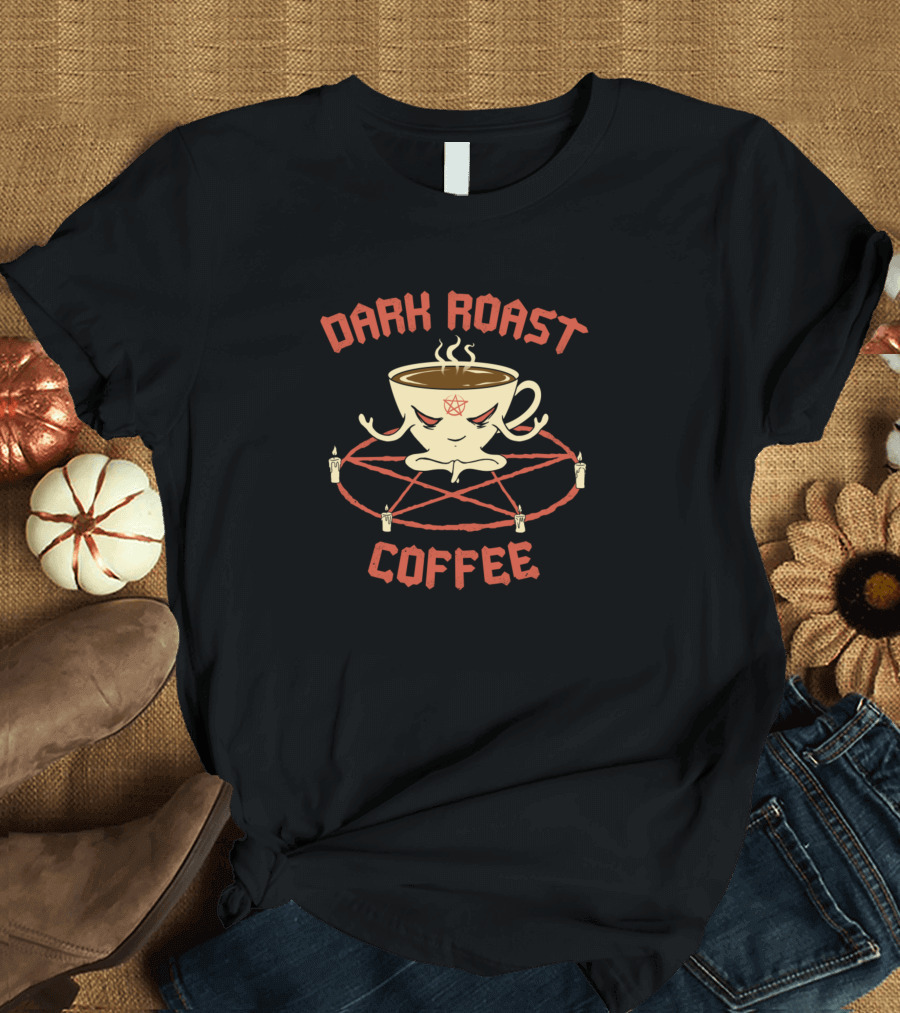 Dark Roast Coffee Cup on Pentagram with Candles T-Shirt
