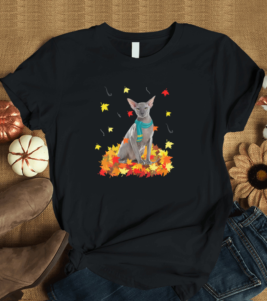 Peterbald Cat Autumn Leaves Thanksgiving Lover T-Shirt