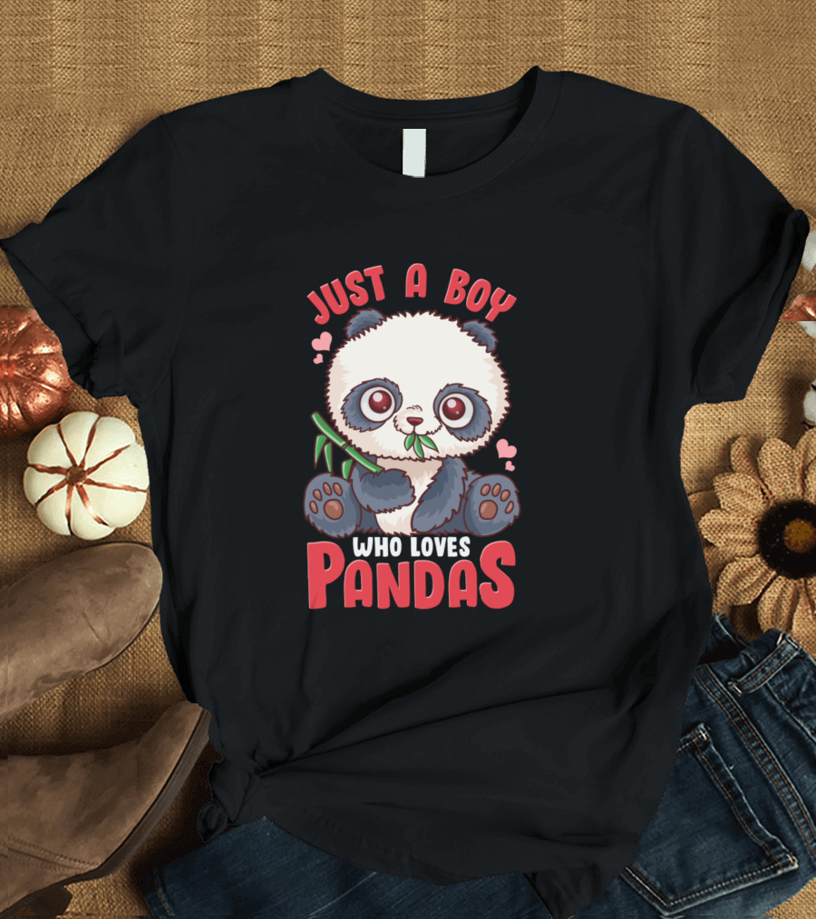 Just A Boy Who Loves Pandas Bamboo Hearts T-Shirt