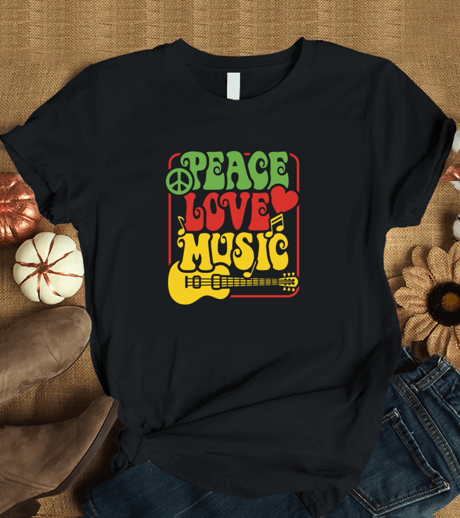 Peace Love Music Guitar Notes Iconic T-Shirt