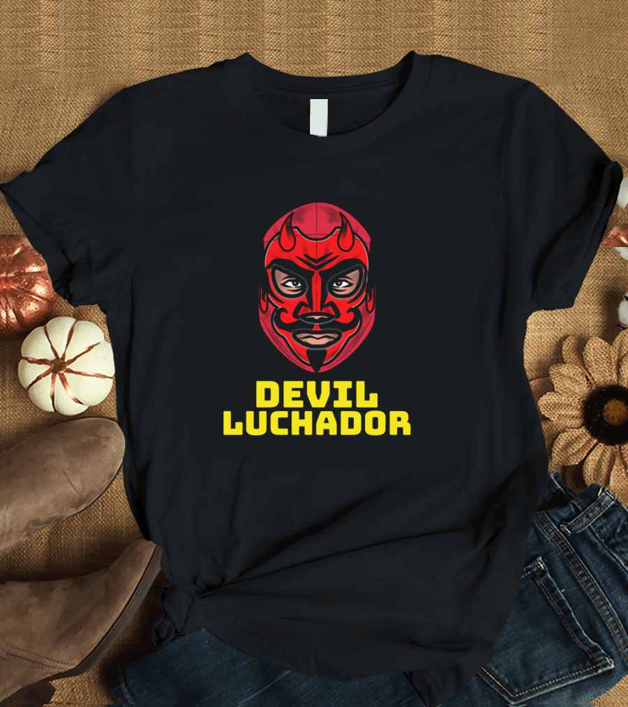 Devil Luchador Mask Bold Face Red Wrestler T-Shirt