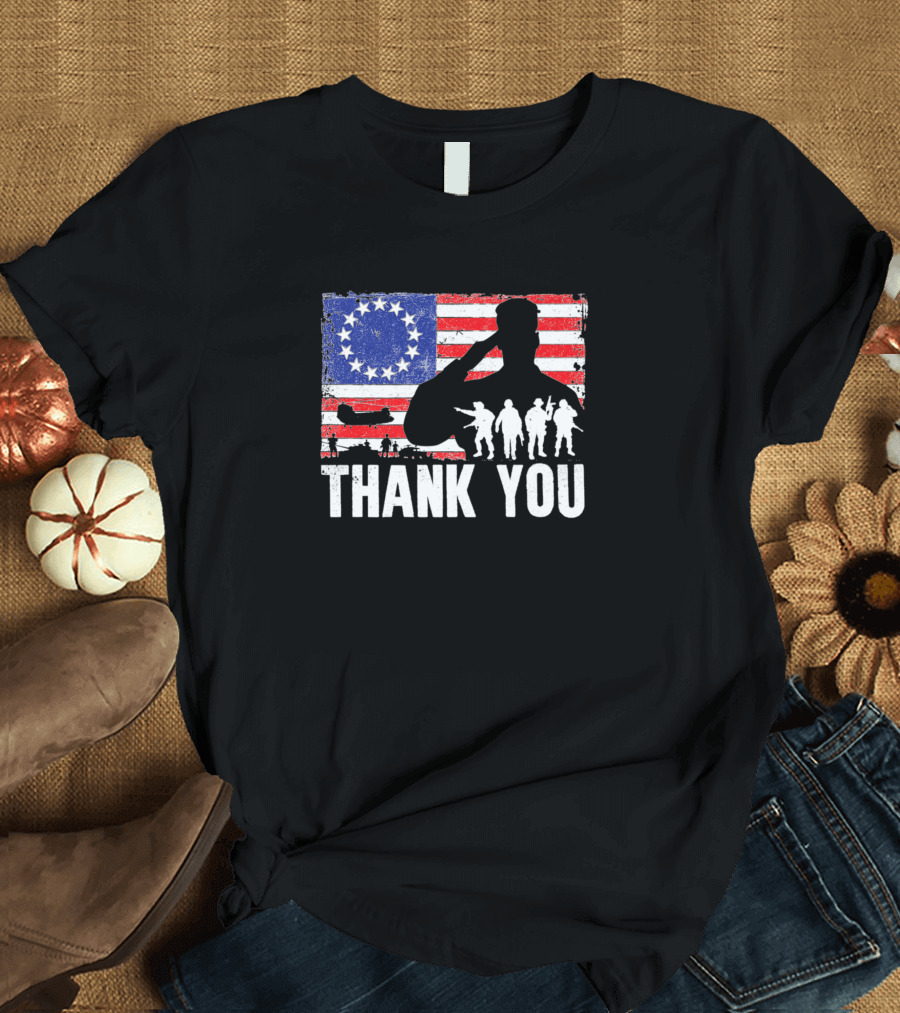 Veterans Military Appreciation Thank You Betsy Ross Flag Silhouette T-Shirt