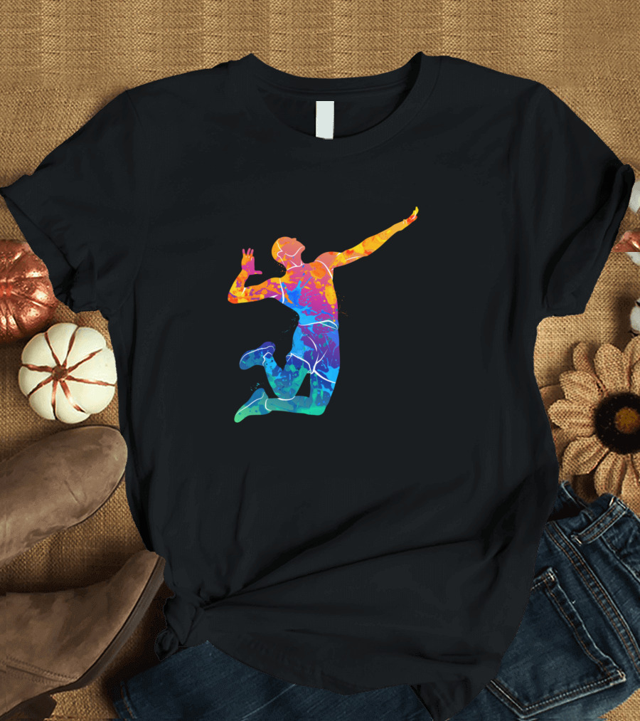 Volleyball Player Jumping Volleyball Lover Setter Colorful T-Shirt