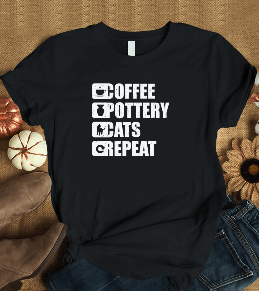 Coffee Pottery Cats Repeat Kitten Handmade Ceramics T-Shirt