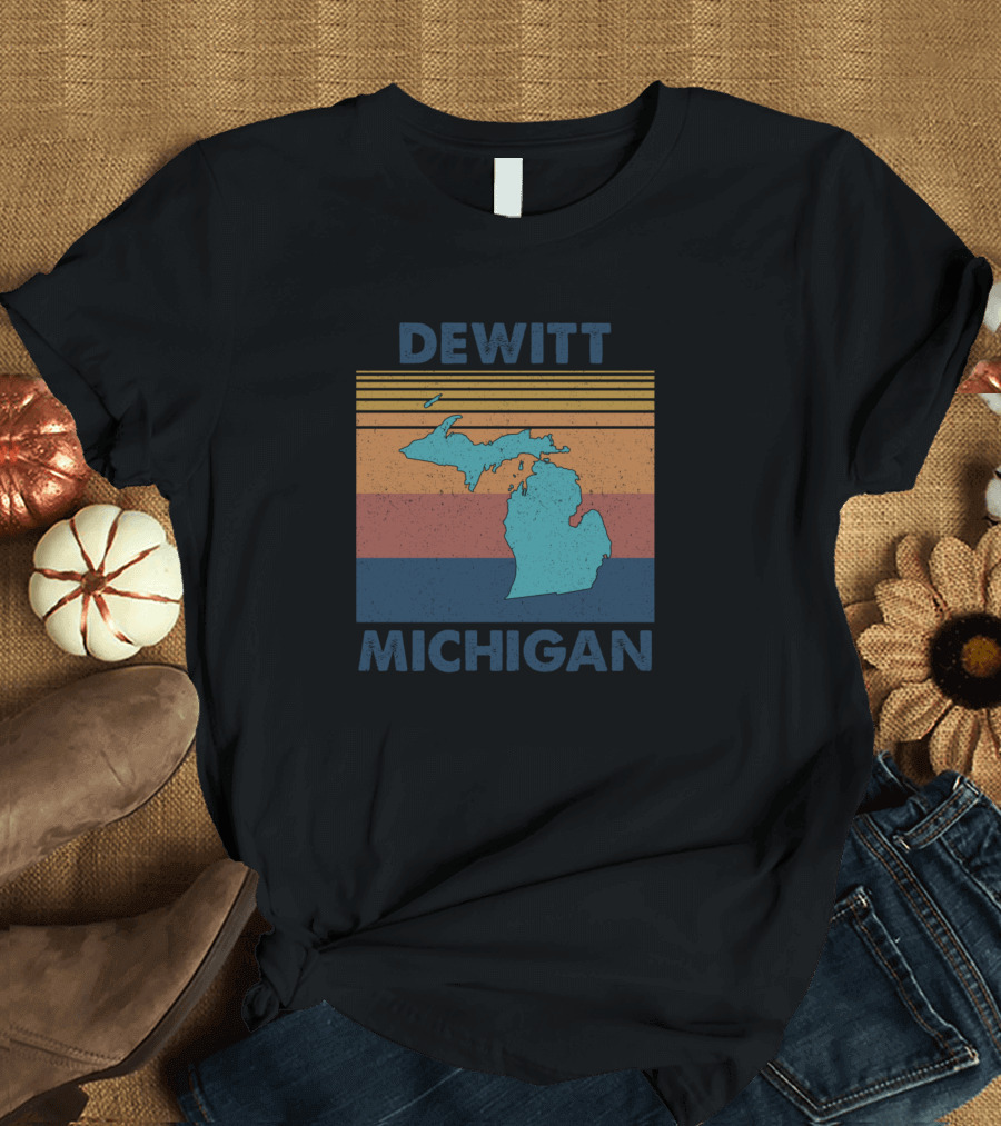 Dewitt Michigan Retro Vintage State Outline T-Shirt