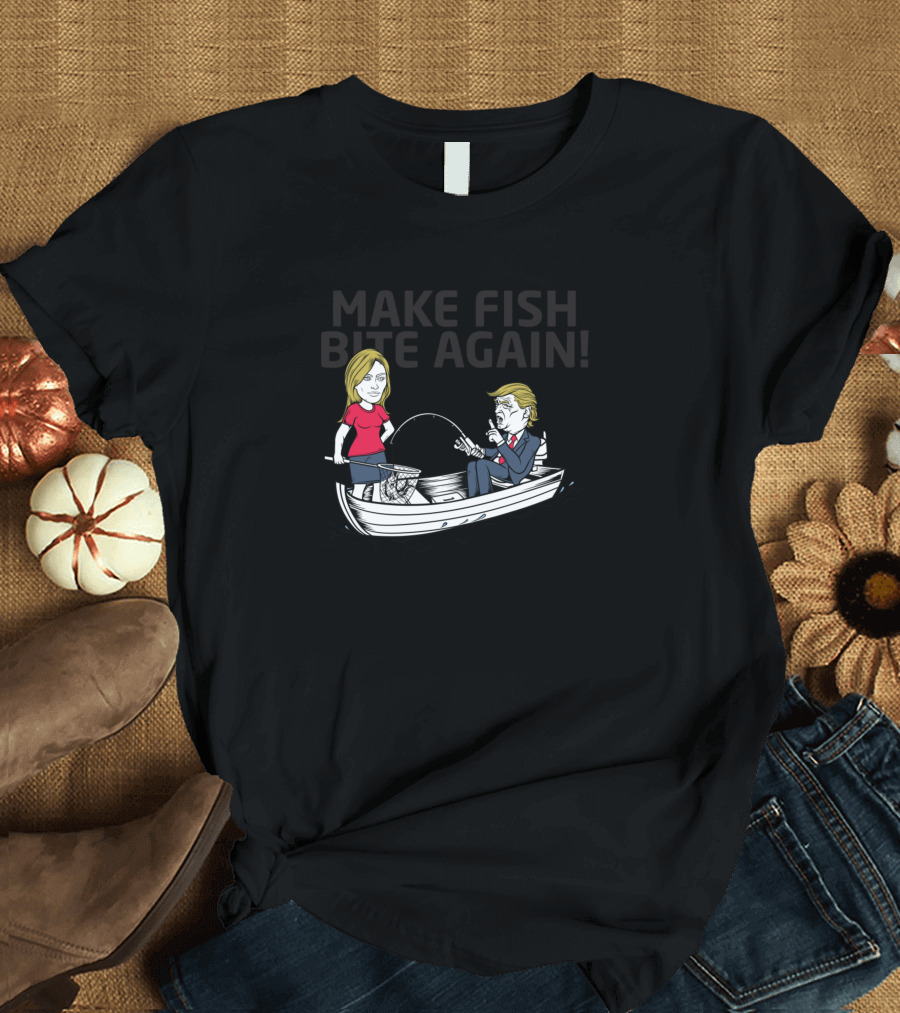 Make Fish Bite Again Donald Trump Fishing Boat Cartoon T-Shirt