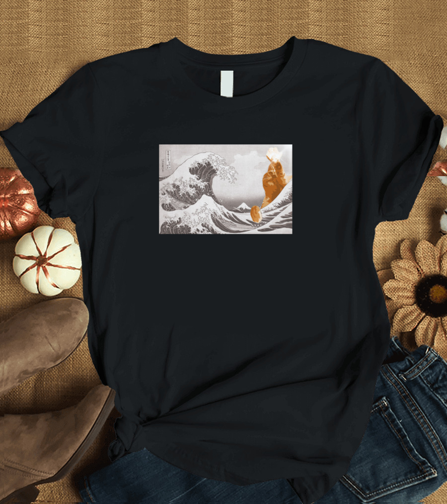 The Great Wave Of Catagawa Giant Cat And Wave Scene T-Shirt