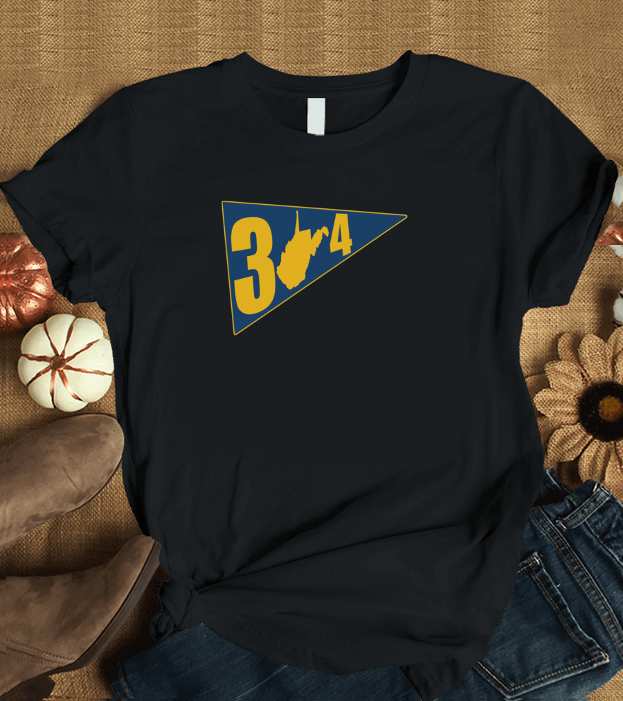 West Virginia 304 State Map Vintage Pennant Triangular Emblem T-Shirt