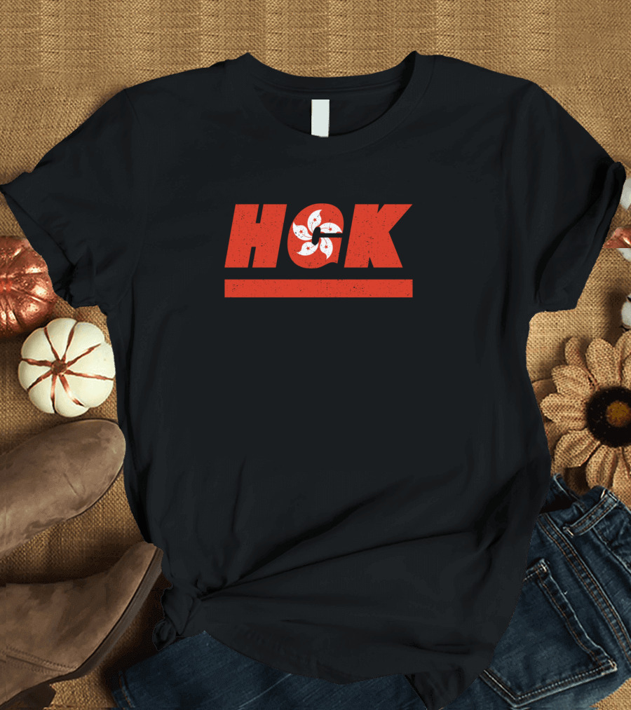 HGK Hong Kong ISO Code 3166 Red Text with Bauhinia Flower T-Shirt