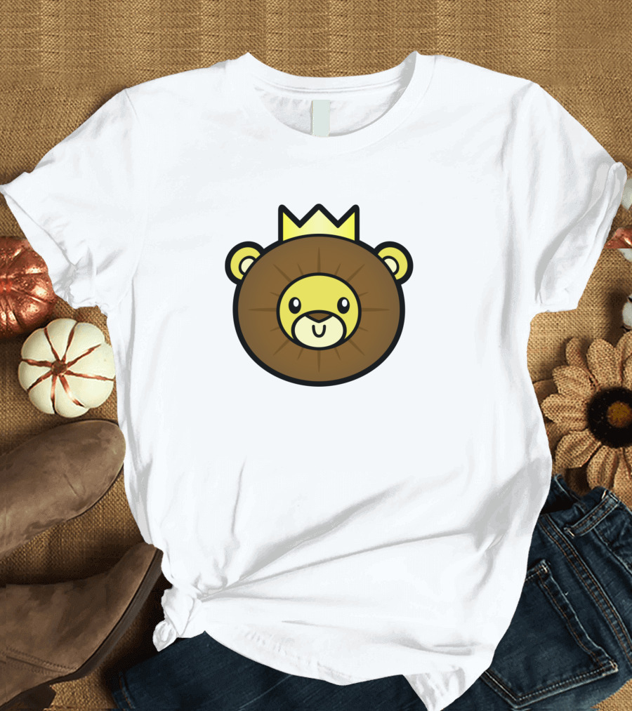 King Lion Cartoon Face with Crown T-Shirt