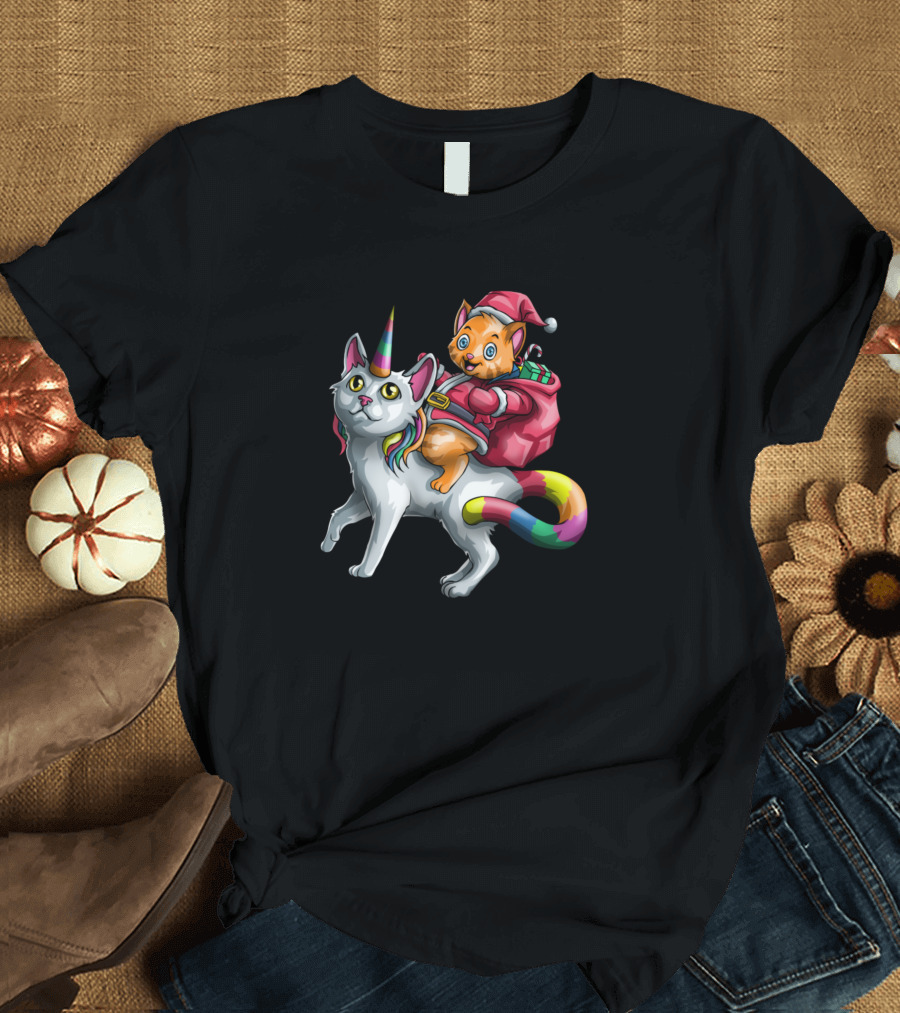 Meowy Xmas Santa Caticorn Unicorn Christmas Cat T-Shirt