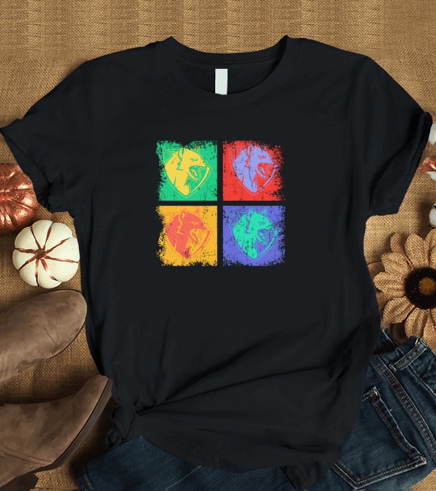 Retro Hyenas Pop Art Quadrant Color Blocks T-Shirt