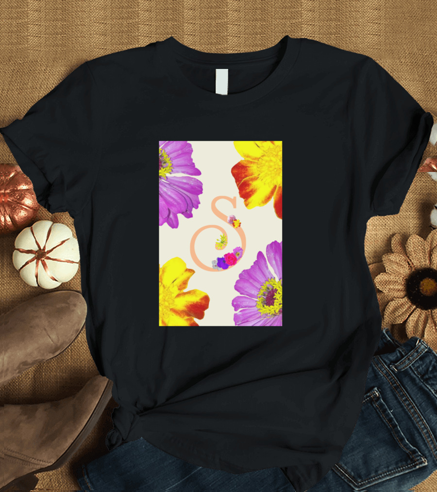 S With Colorful Floral Arrangement T-Shirt